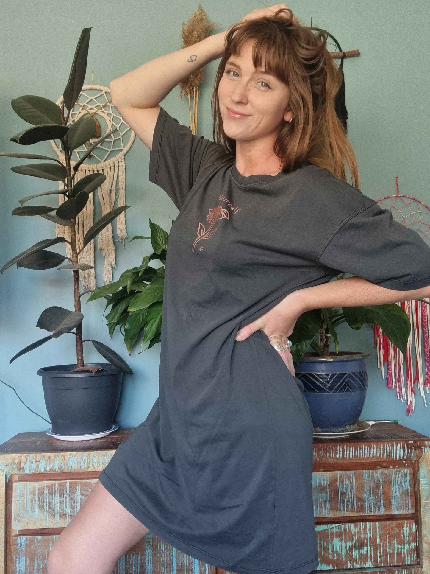 Washed Black Organic Cotton Be Yourself T-Shirt Dress