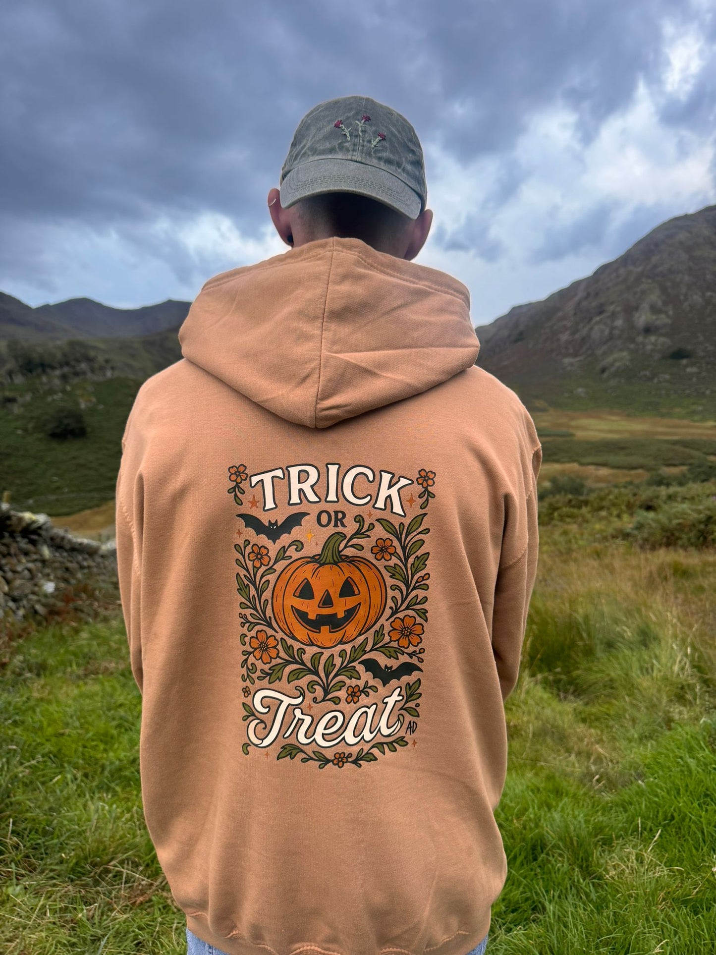 Pumpkins, Bats and Autumn Florals. Trick or Treat Hoodie