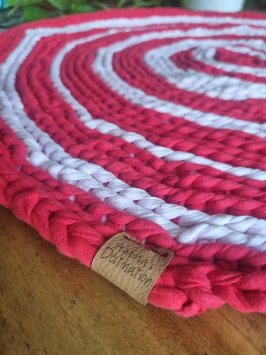 Red crochet rug