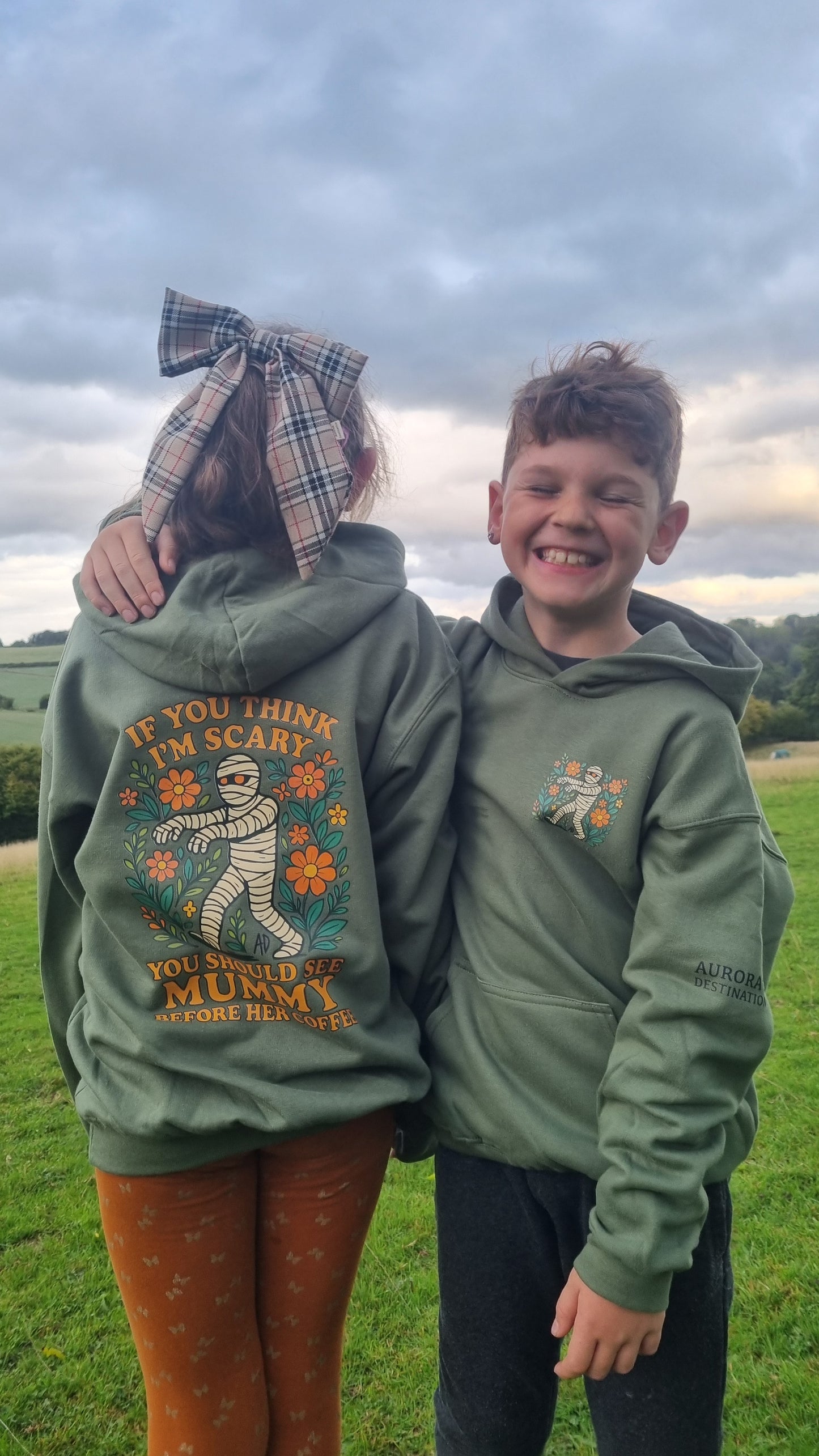 Kids Halloween Hoodie - If you think I'm scary, you should see my Mummy before her coffee.
