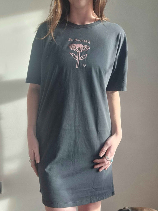 Washed Black Organic Cotton Be Yourself T-Shirt Dress