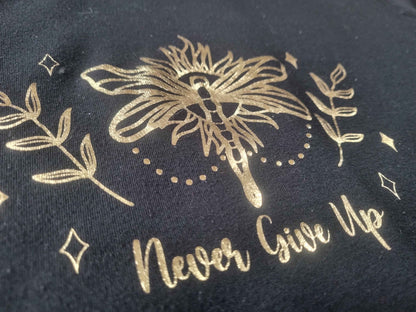 Never Give Up Cropped Cross Back Dragonfly Hoodie