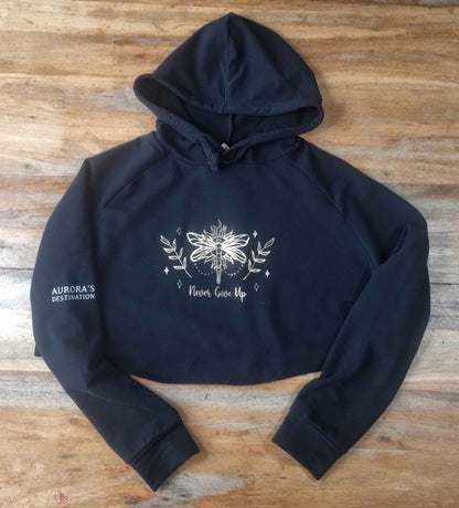 Never Give Up Cropped Cross Back Dragonfly Hoodie