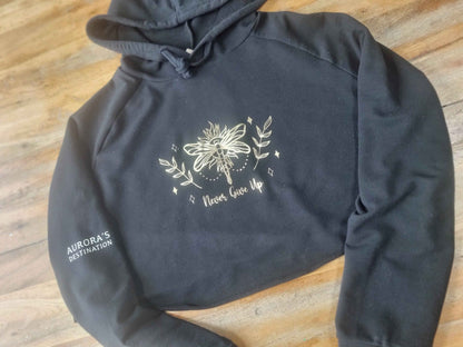 Never Give Up Cropped Cross Back Dragonfly Hoodie